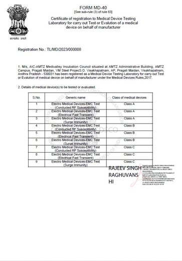 CDSCO certificate issued to AIC-AMTZ MediValley Incubation Council