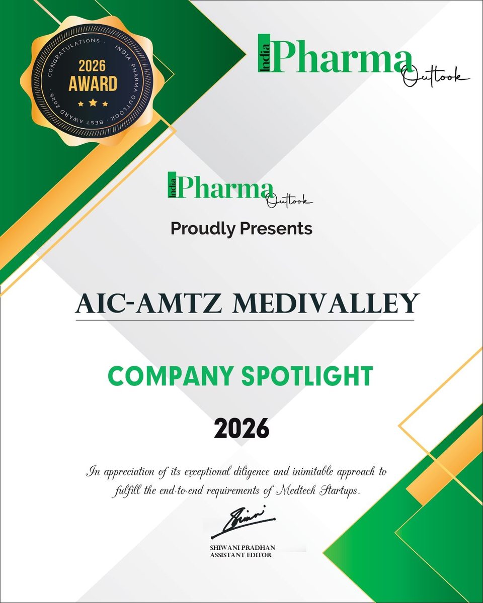 India Pharma Outlook Company Spotlight 2026 award certificate presented to AIC-AMTZ MediValley