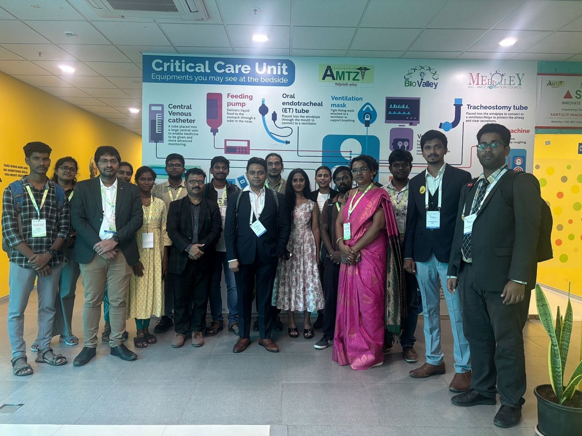 Innovators and students at MediValley in front of the critical care showcase